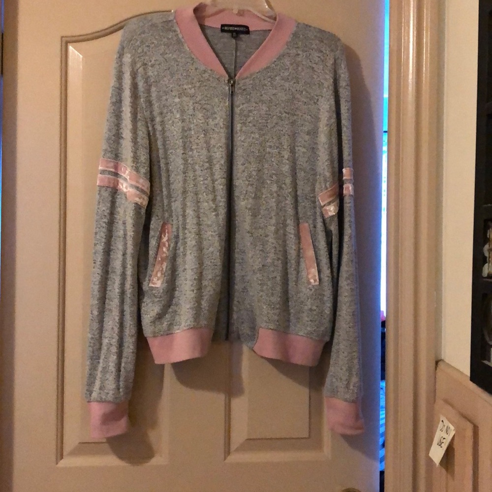 Grey & Blush bomber jacket. Softest Material ever!